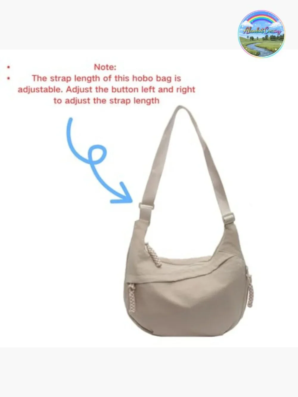 Nylon Hobo Crescent Crossbody Bag with Adjustable Strap